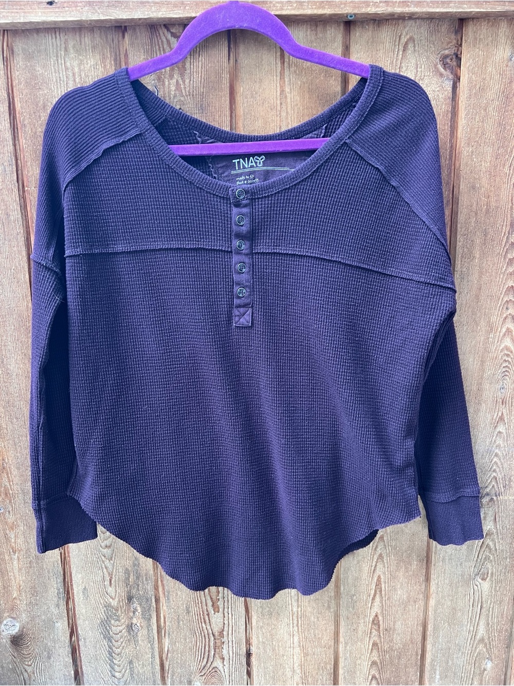 Aritzia TNA Oversized Waffle Henley Thermal Top XS Plum Purple